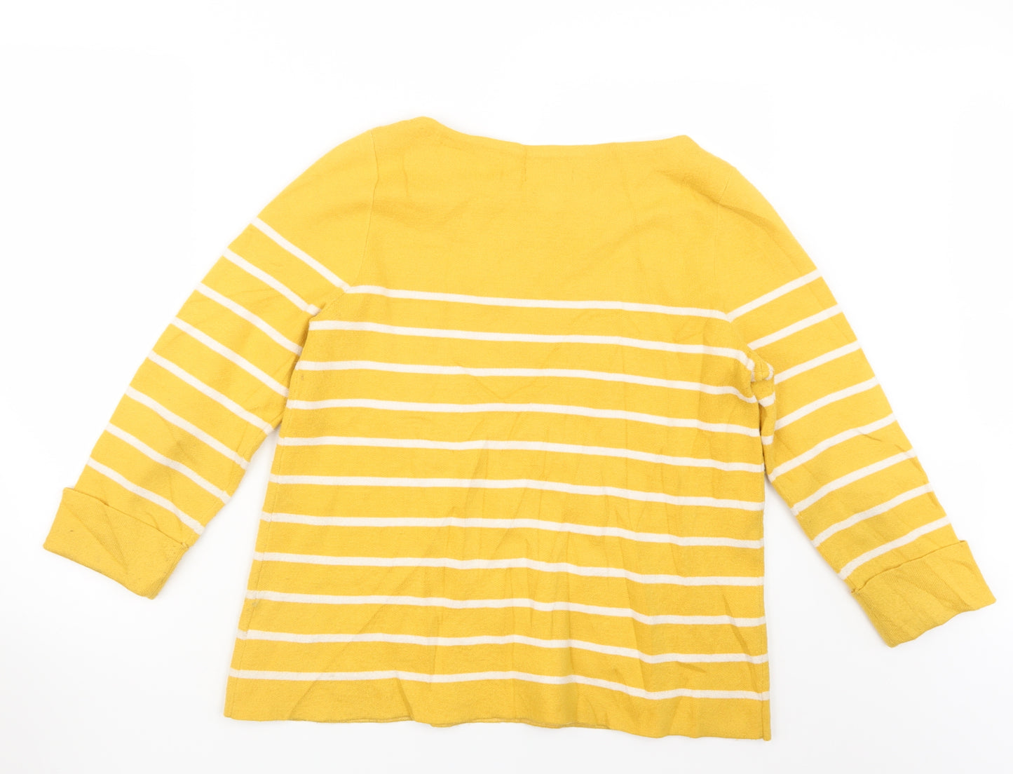 Adrienne Vittadini Womens Yellow Striped  Pullover Jumper Size M