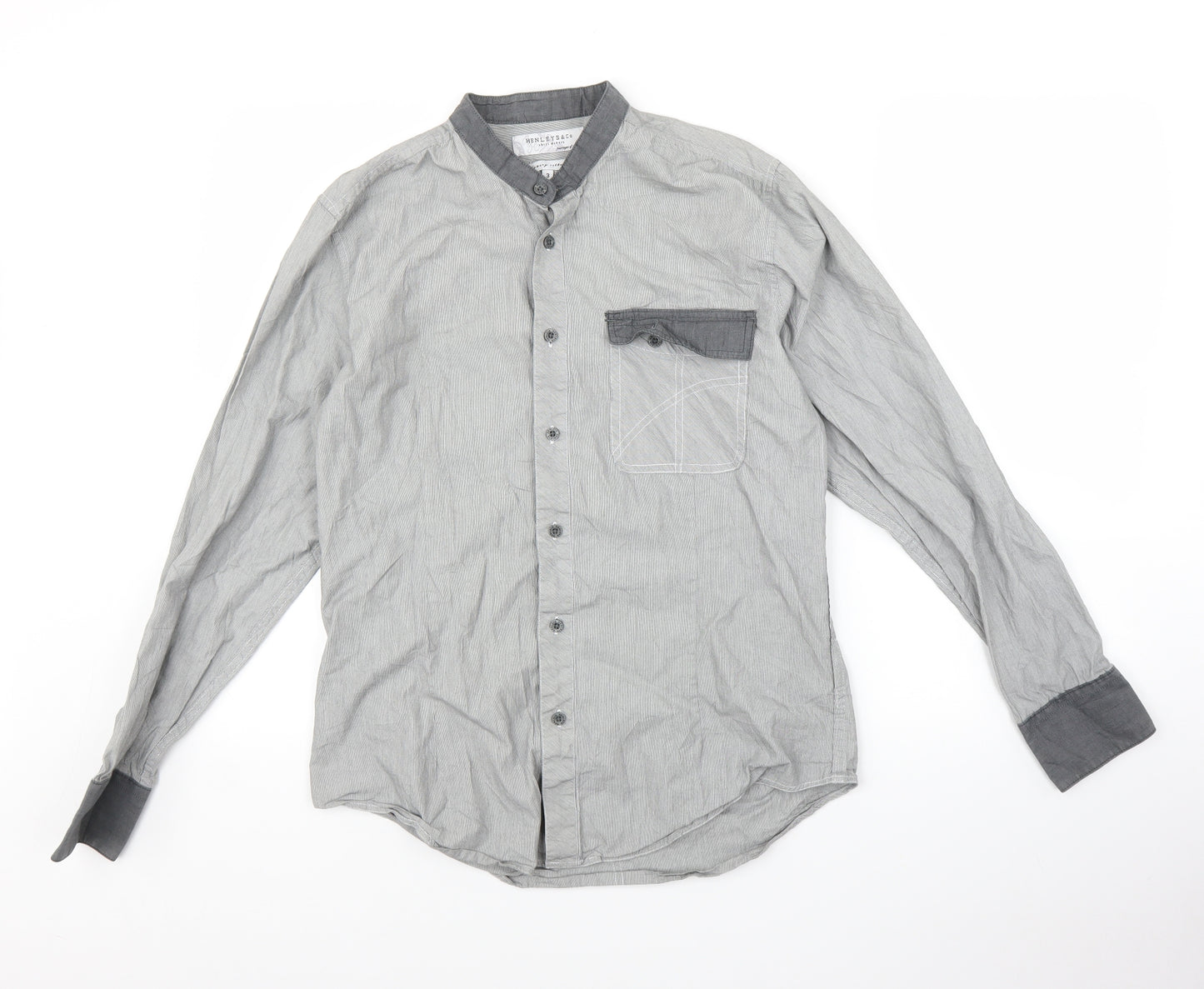 Henley Mens Grey    Button-Up Size M