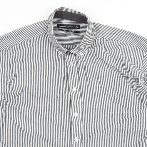 Cedar Wood State Mens Grey Striped   Dress Shirt Size 16