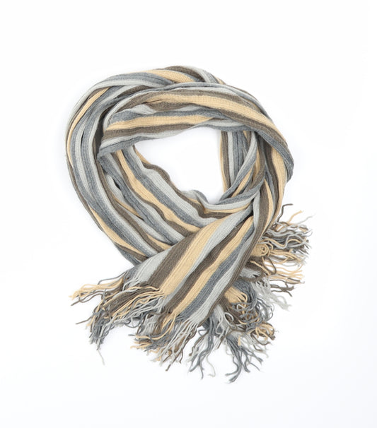 Preworn Unisex Grey Striped Knit Scarf  One Size