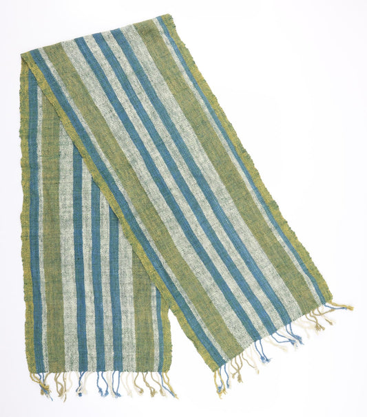 Preworn Unisex Green Striped  Scarf  One Size