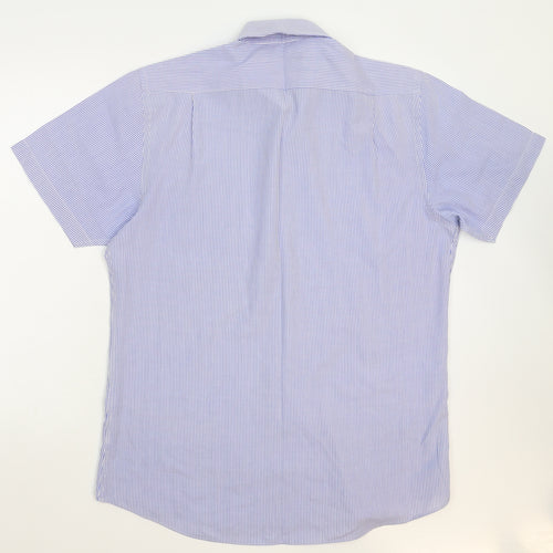 Cedar Wood State Mens Blue Striped   Dress Shirt Size 15.5