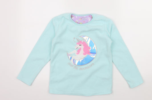 Primark Girls Blue  Fleece Top Pyjama Top Size 8-9 Years  - Unicorn