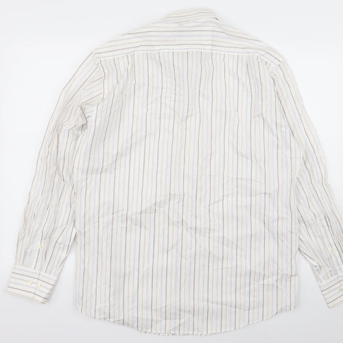 M&s Mens White Striped   Dress Shirt Size 15.5