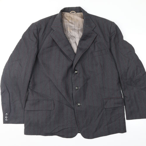 Saxon Mens Grey Striped  Jacket Suit Jacket Size 44