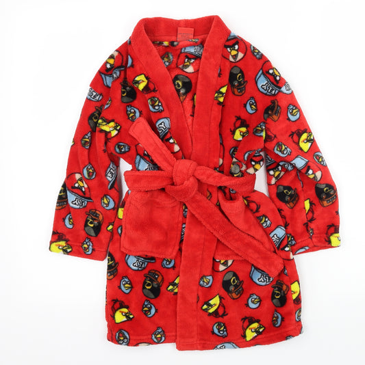 NEXT Boys Red Geometric Microfibre  Robe Size 5 Years  - Angry Birds
