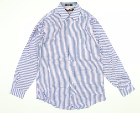 Kirkland Mens Blue Striped   Dress Shirt Size 15.5