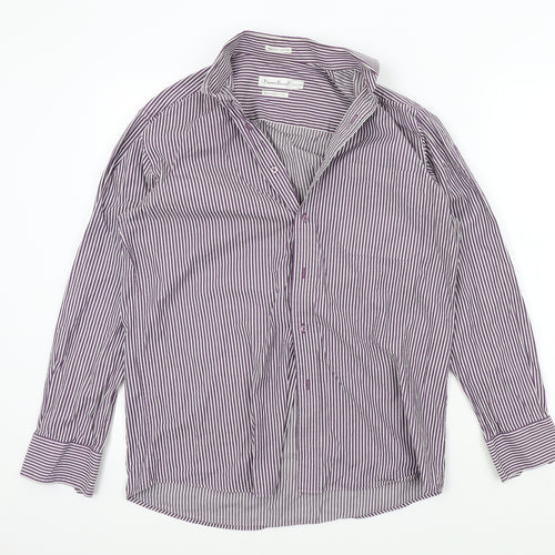 Perry Ellis Mens Purple Striped   Button-Up Size 15.5