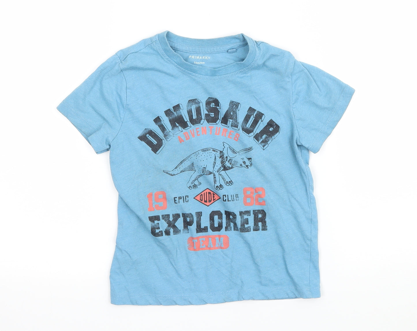 Primark Boys Blue  Jersey Basic T-Shirt Size 2-3 Years  - Dinosaur