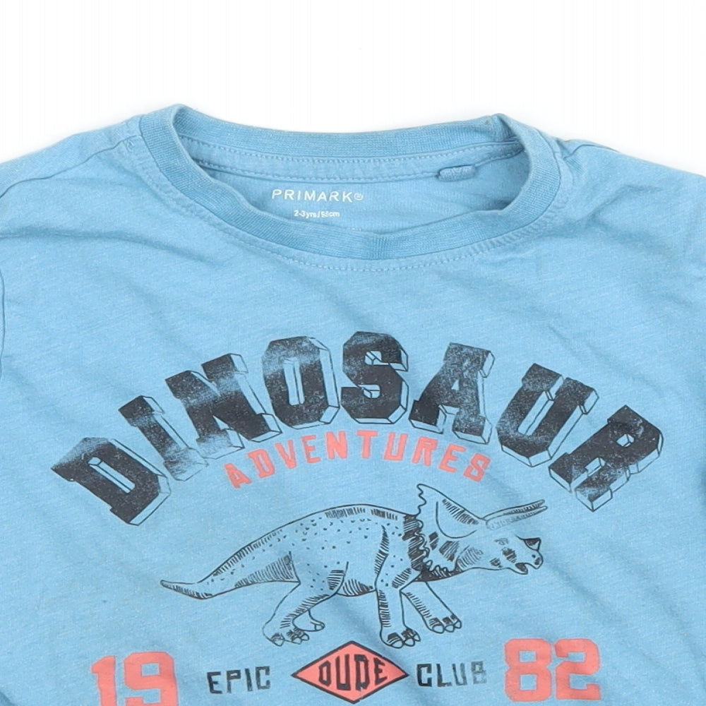 Primark Boys Blue  Jersey Basic T-Shirt Size 2-3 Years  - Dinosaur