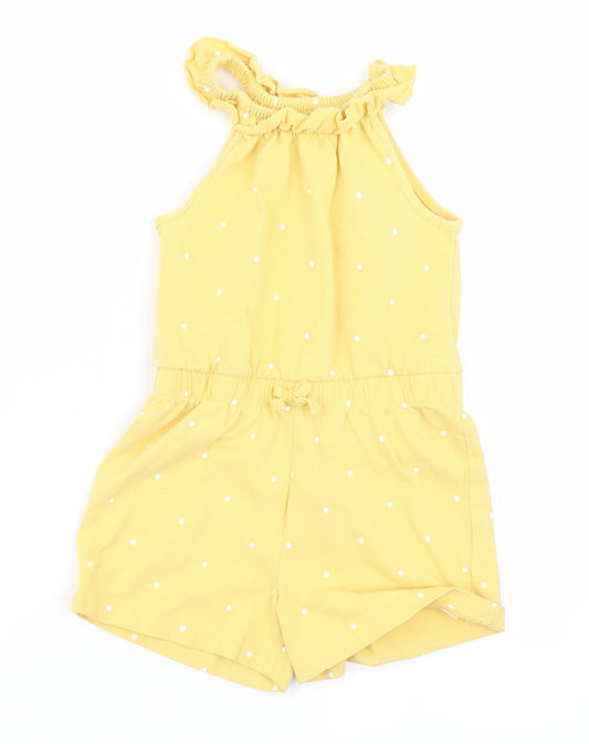 George Girls Yellow Polka Dot  Playsuit One-Piece Size 3-4 Years