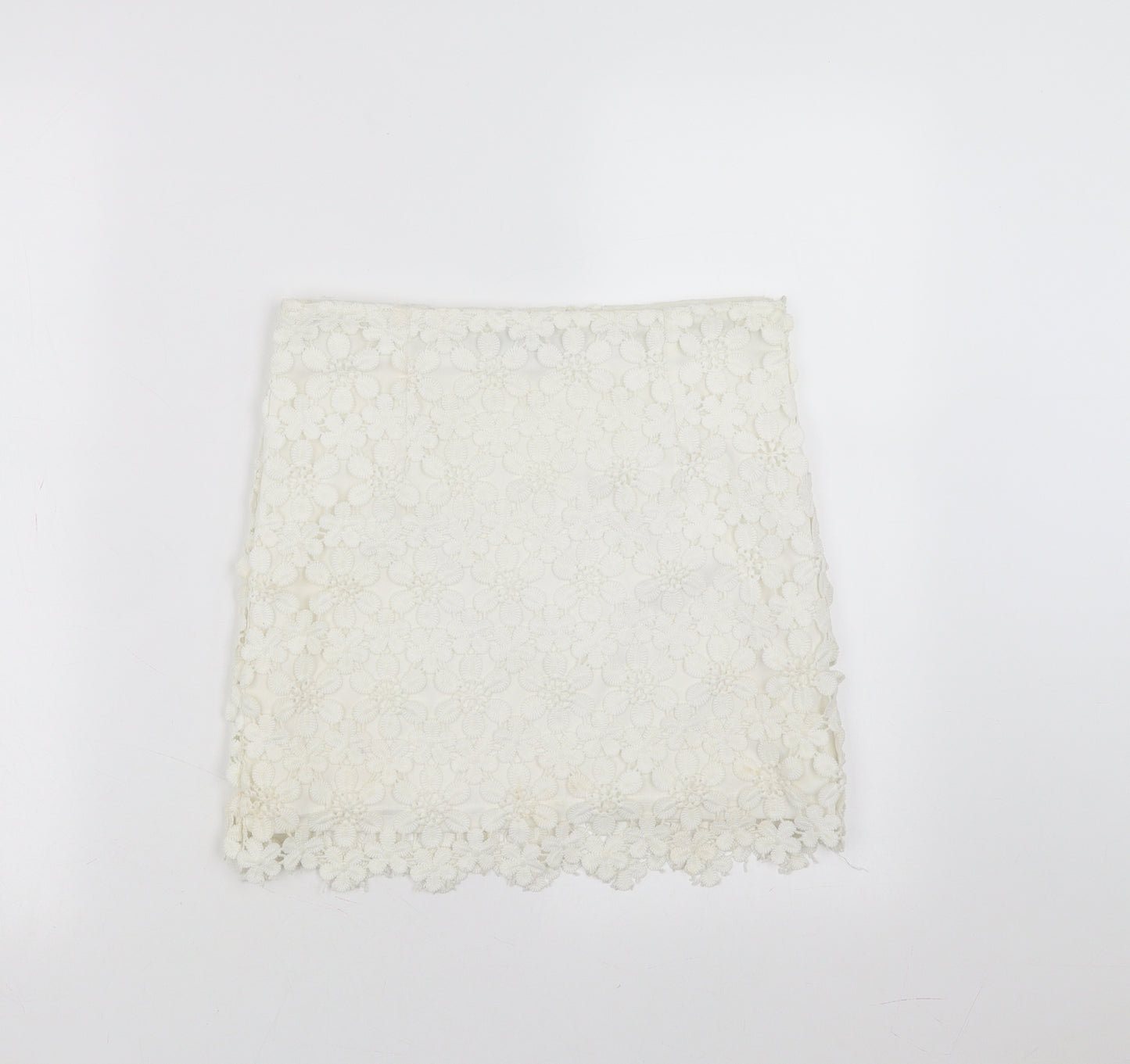 Goldie Womens White Floral  Mini Skirt Size XS  - crochet detail
