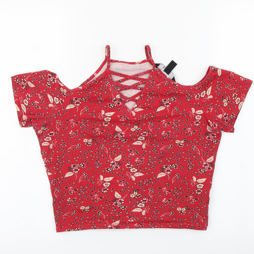 newlook Girls Red Floral  Cropped T-Shirt Size 14-15 Years