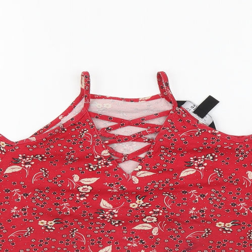 newlook Girls Red Floral  Cropped T-Shirt Size 14-15 Years