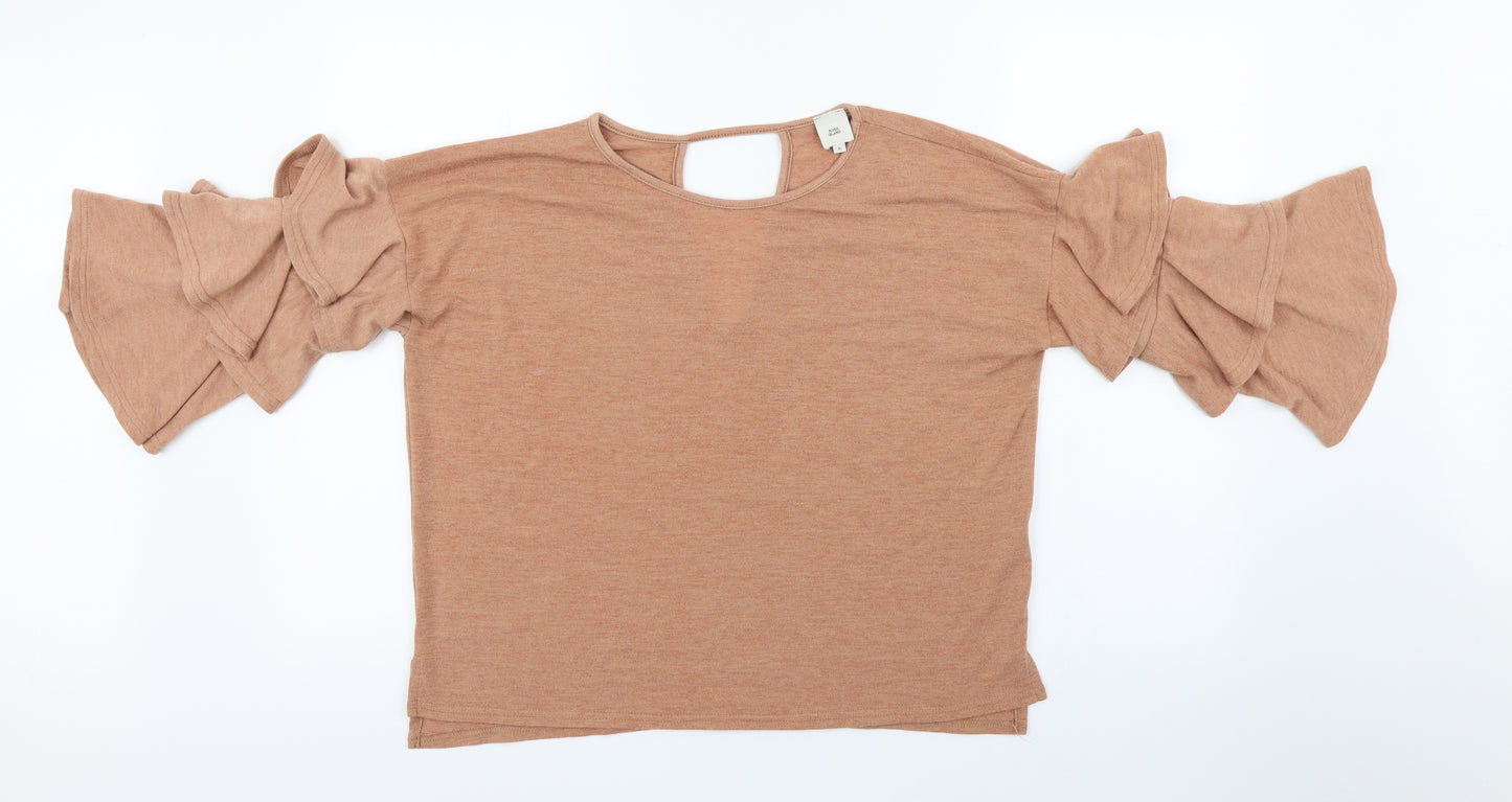 River Island Womens Brown   Basic T-Shirt Size 8  - flair sleeves