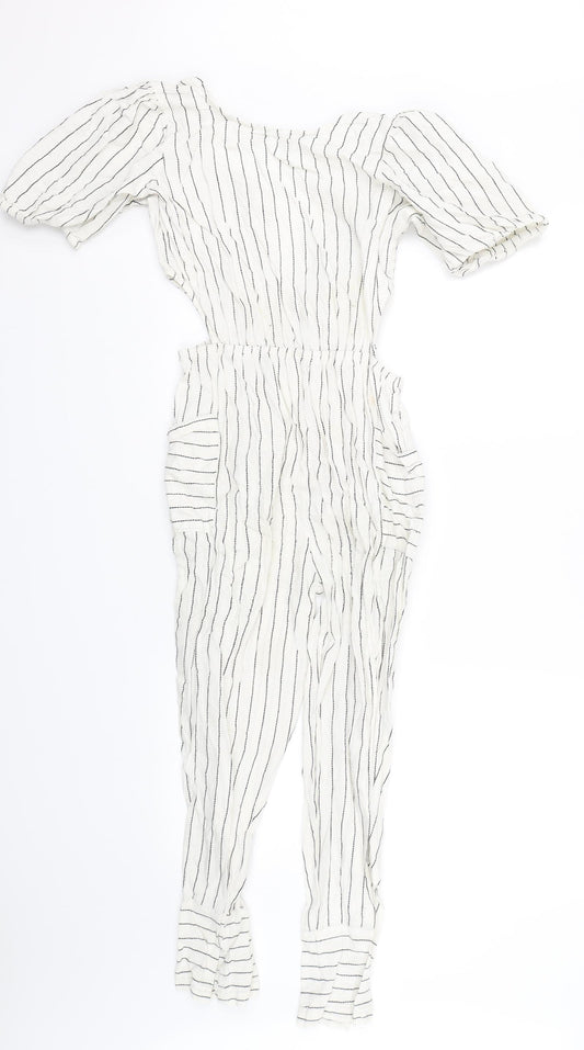Primark Girls White Striped  Playsuit One-Piece Size 13-14 Years