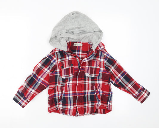 Marks and Spencer Boys Red Plaid  Shirt Jacket Jacket Size 6 Years  - hooded
