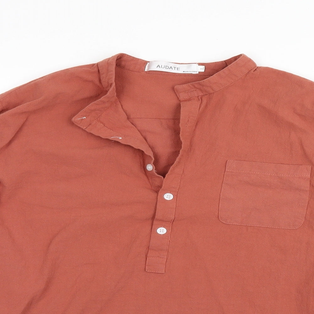 Audate Mens Brown    Button-Up Size L  - Pullover shirt with buttons