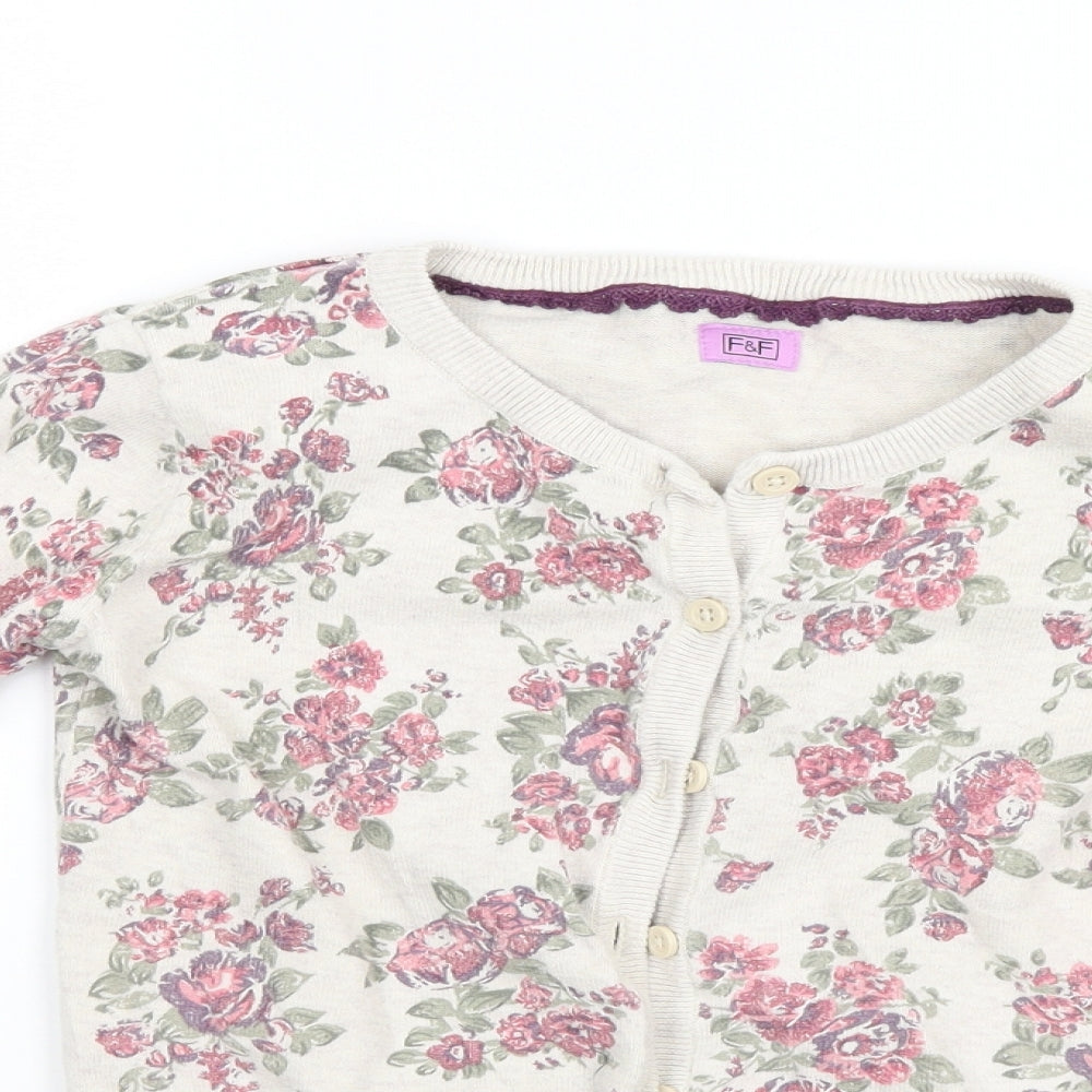 F&F Girls Multicoloured Floral  Cardigan Jumper Size 10-11 Years