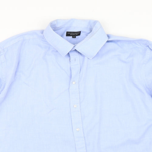Taylor & Wright Mens Blue Herringbone   Dress Shirt Size L