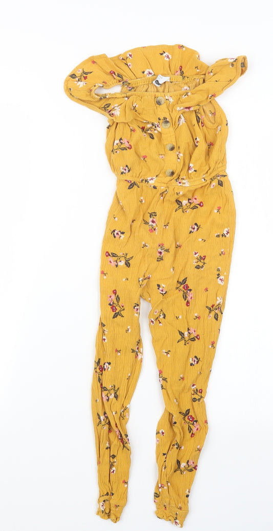 Primark Girls Yellow Floral  Jumpsuit One-Piece Size 8-9 Years