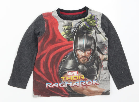 F&F Boys Grey Solid   Pyjama Top Size 5-6 Years  - Thor Ragnarok