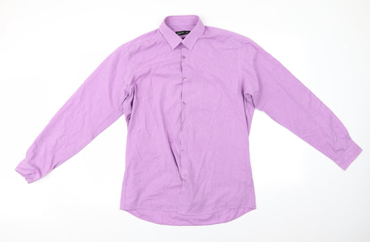 Cedar Wood State Mens Purple Striped   Dress Shirt Size 16