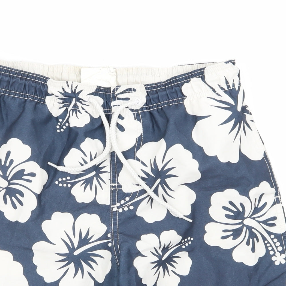 BLACKPOINT Mens Blue Floral  Sweat Shorts Size S - Stretch waistband/swim shorts