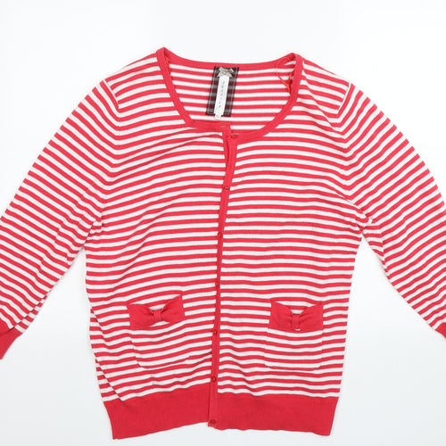 Jessica Womens Red Striped  Cardigan Jumper Size XL