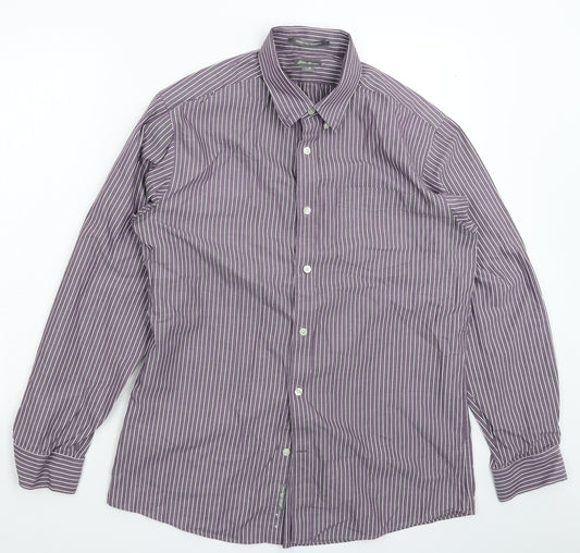 Eddie Bauer Mens Purple Striped   Dress Shirt Size M