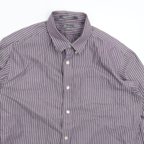 Eddie Bauer Mens Purple Striped   Dress Shirt Size M