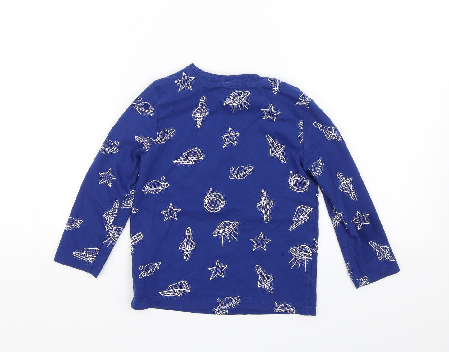 F&F Boys Blue Geometric   Pyjama Top Size 4-5 Years  - Space