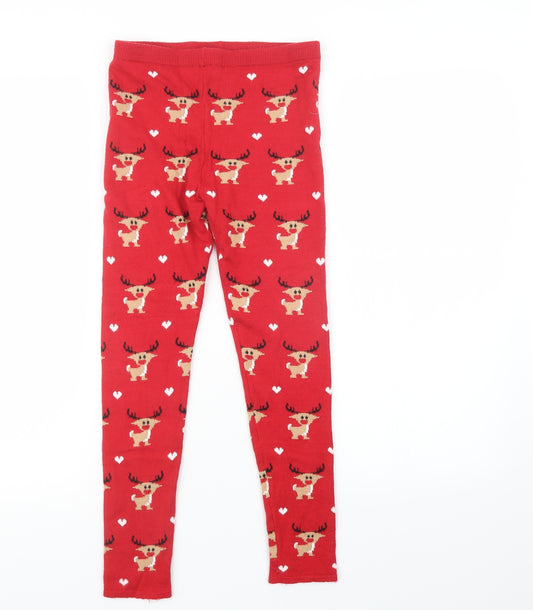 Primark Girls Red Patchwork Knit  Pyjama Pants Size 10-11 Years