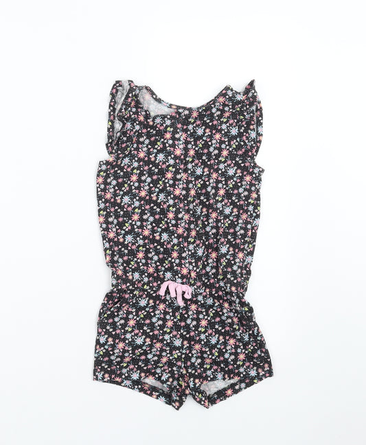 Lily&Dan Girls Black Floral  Playsuit One-Piece Size 3-4 Years