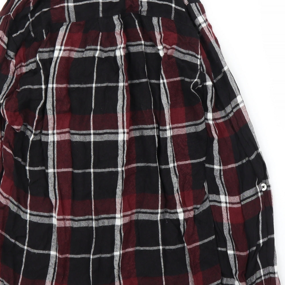 Charlotte Russe Womens Red Plaid Rayon Basic Button-Up Size S