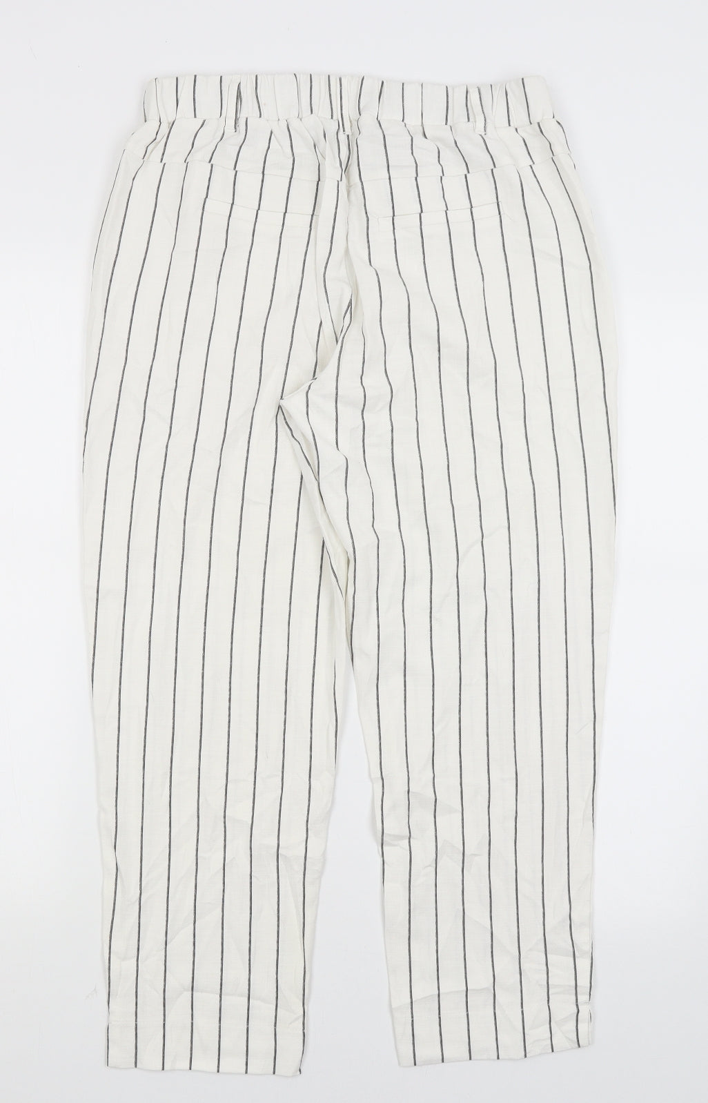 Kaffe Womens White Striped  Cropped Trousers Size 10 L24.5 in