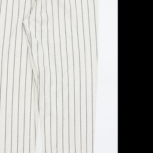 Kaffe Womens White Striped  Cropped Trousers Size 10 L24.5 in