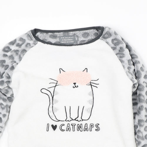 Primark Girls White Animal Print   Pyjama Top Size 9-10 Years  - cat