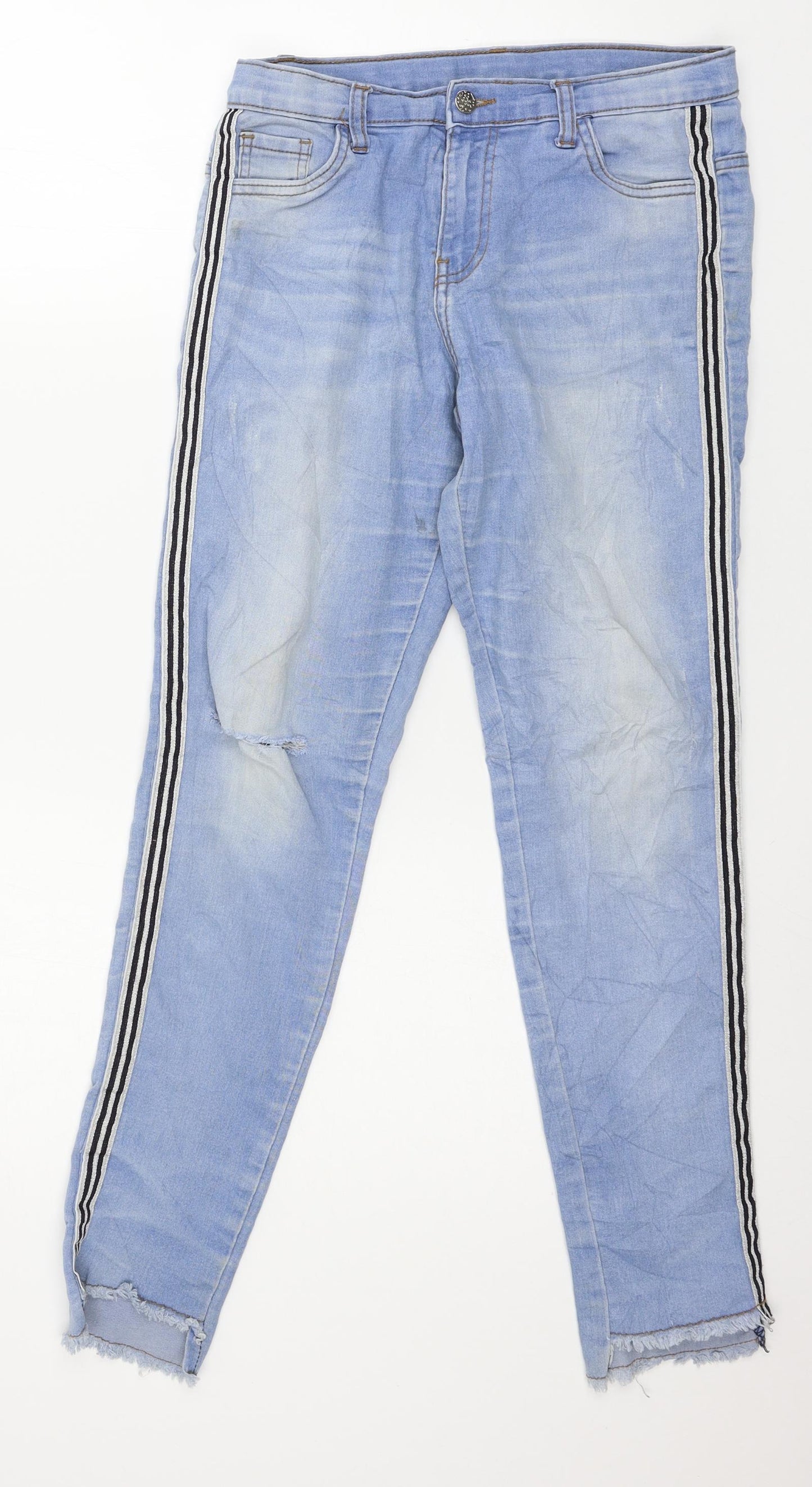 Destination Girls Blue Striped Denim Skinny Jeans Size 13 Years - Distressed