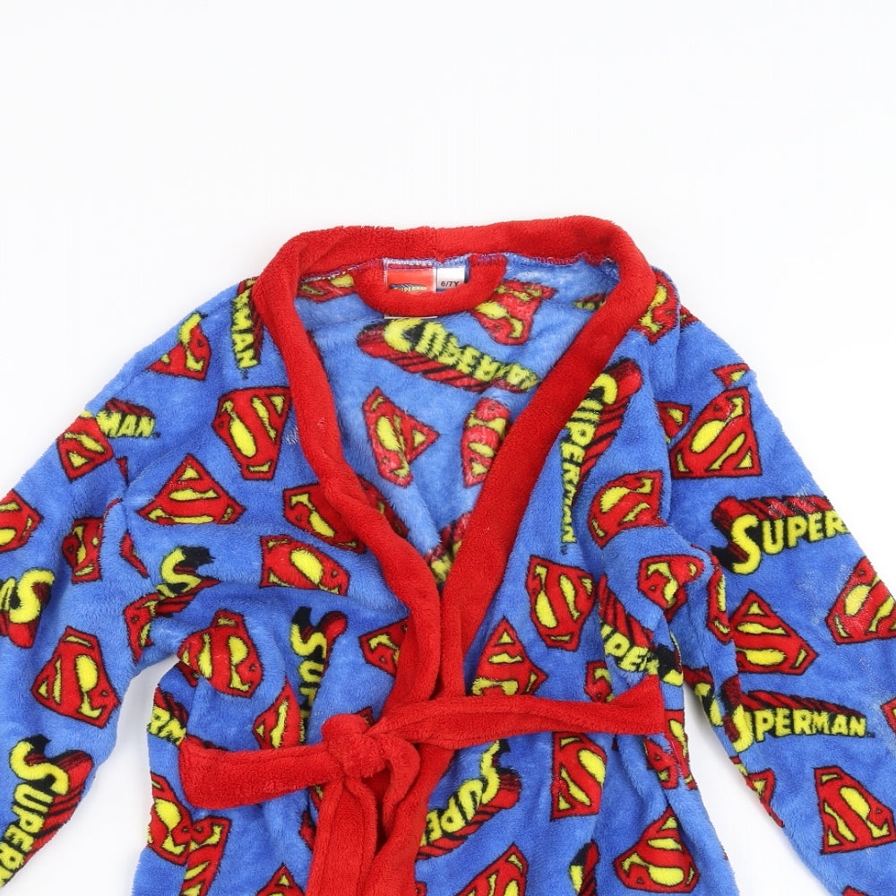 Superman Boys Blue Solid Fleece  Robe Size 6-7 Years  - superman