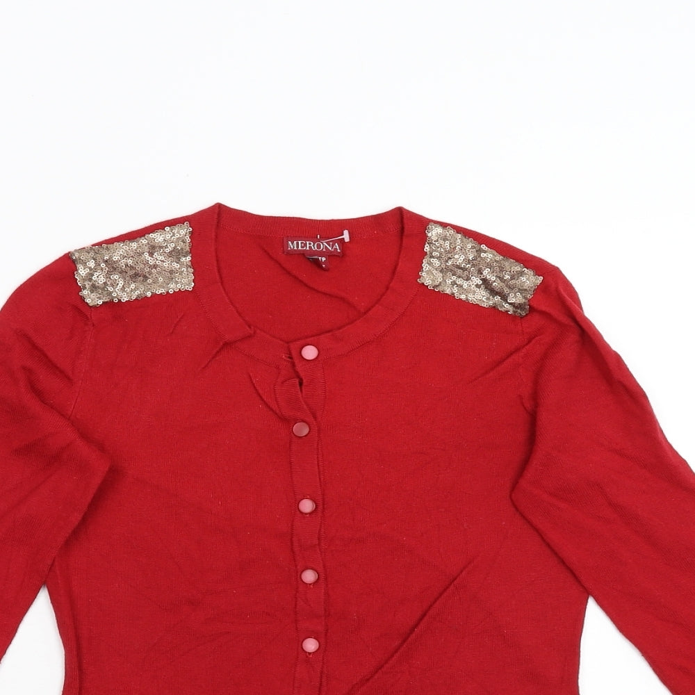 Merona Womens Red  Knit Cardigan Jumper Size XS