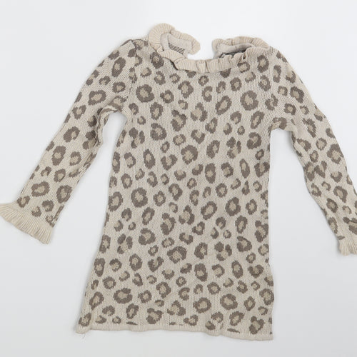 Rachel Zoe Girls Beige Animal Print  Pullover Jumper Size 3-4 Years