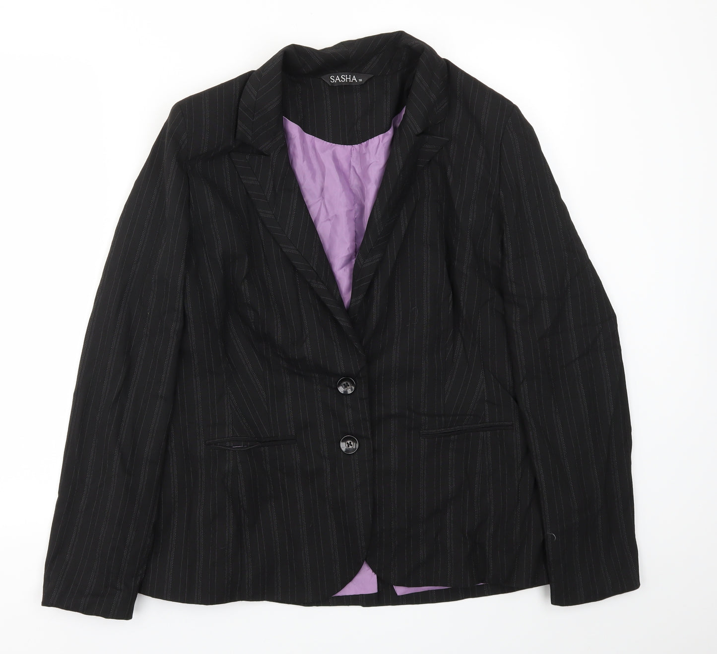 Sasha Womens Black Striped  Jacket Blazer Size 16
