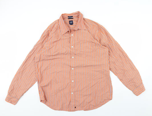 Gap Mens Orange Striped   Dress Shirt Size XL