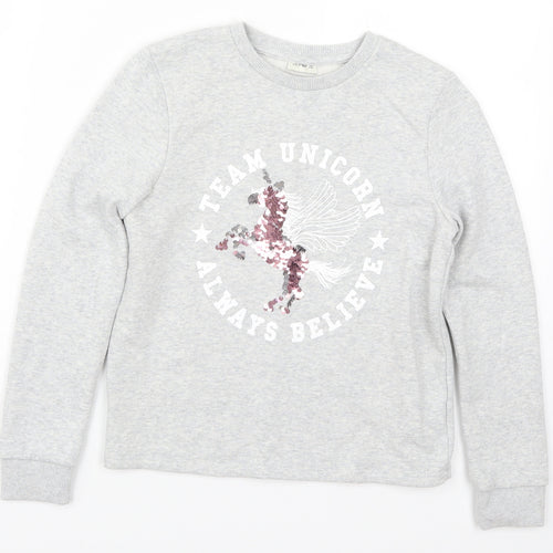 F&F Girls Grey   Pullover Sweatshirt Size 9-10 Years  - Team Unicorn Always Believe