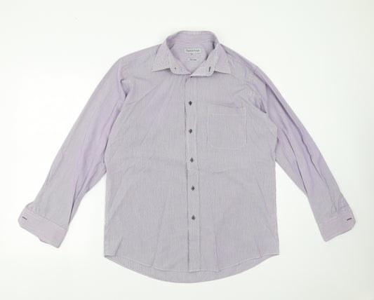 Taylor & Wright Mens Purple Striped   Dress Shirt Size 15.5  - Easy Iron