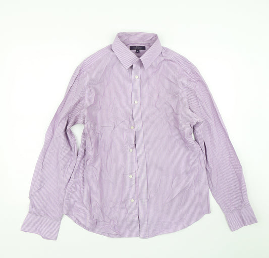 Tailor & cutter Mens Purple Striped   Dress Shirt Size 16
