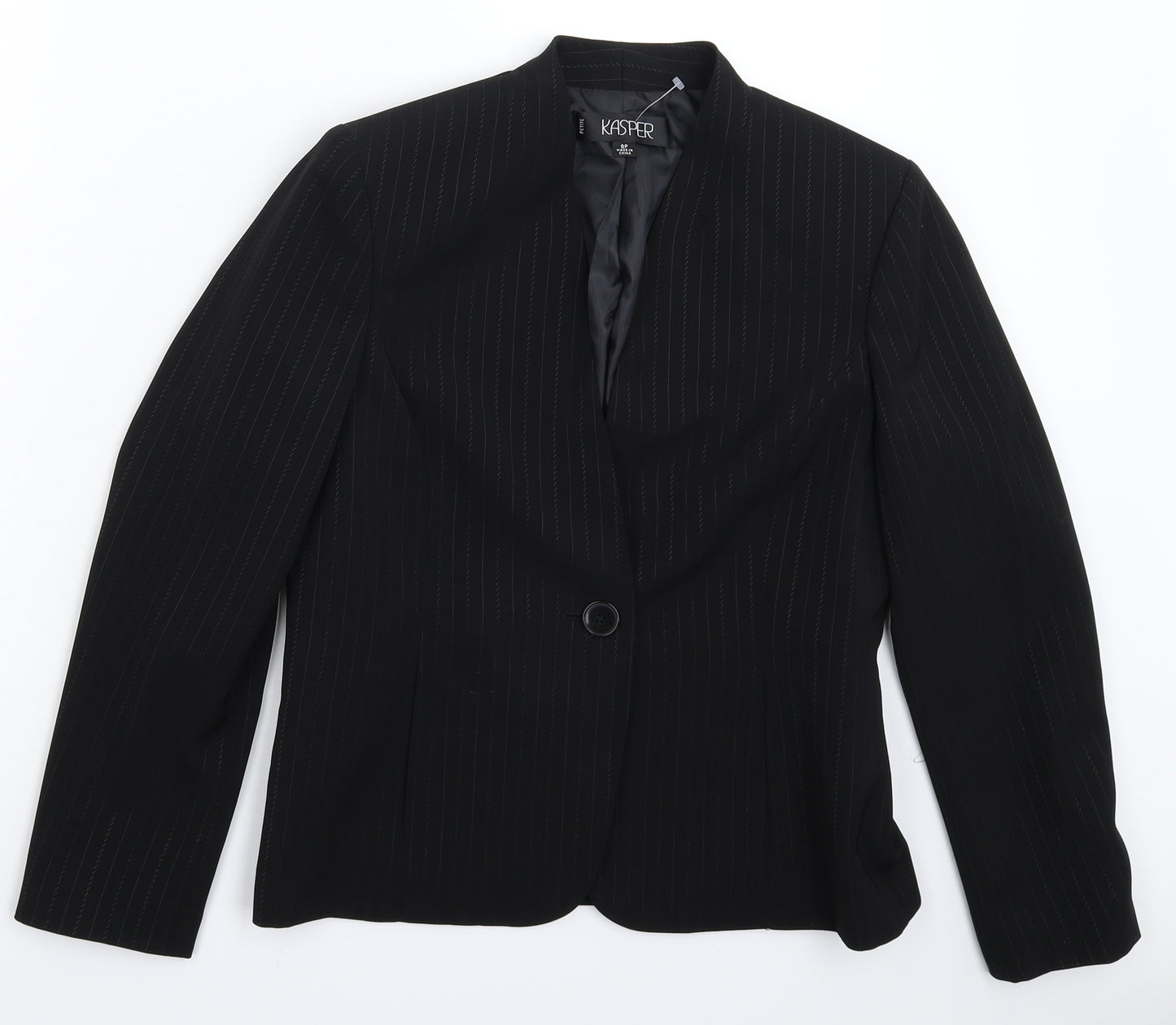 Kasper Womens Black Striped  Jacket Suit Jacket Size 12