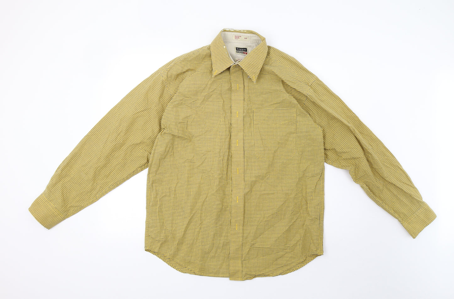 Haggar Mens Yellow Check   Button-Up Size M