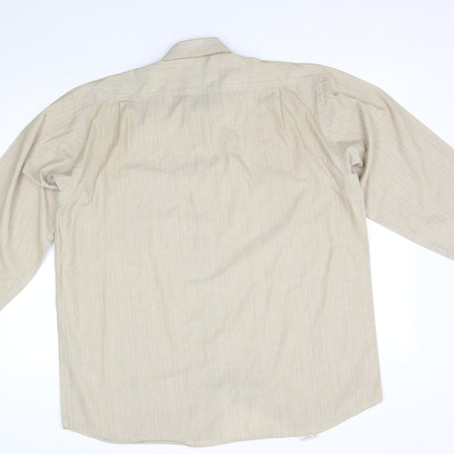 greenwoods Mens Beige Striped   Dress Shirt Size 16.5